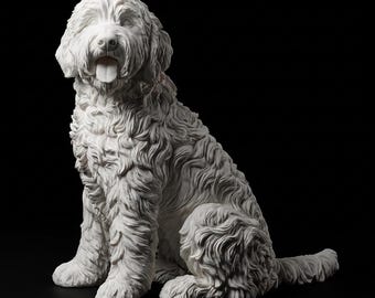 Goldendoodle Realistic Seated Dog Statue thumbnail 2