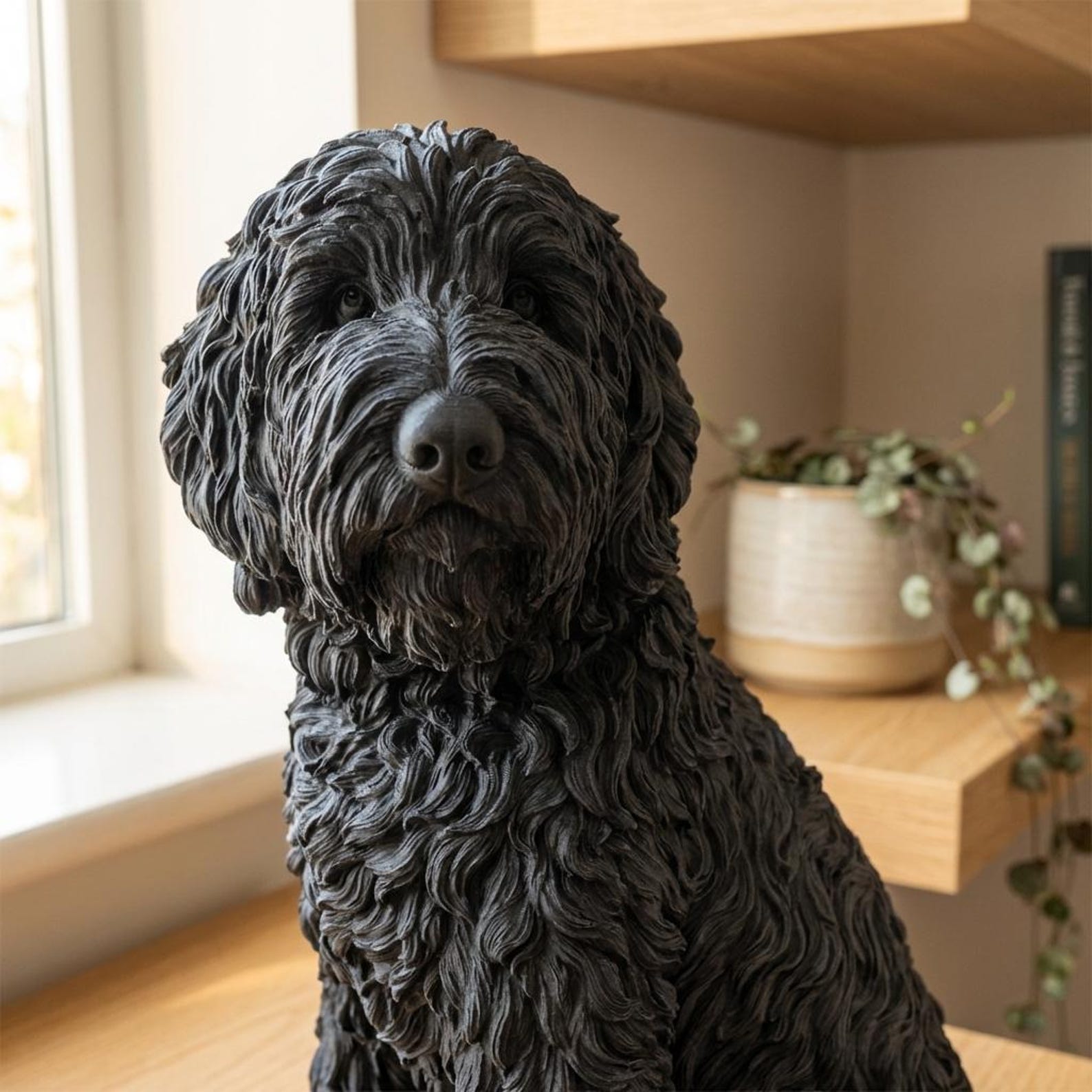 Sheepadoodle Realistic Seated Dog Statue