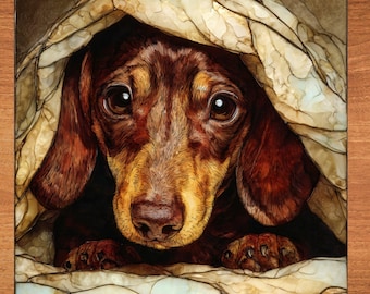 Dachshund Under the Blanket Ceramic Tile thumbnail 1