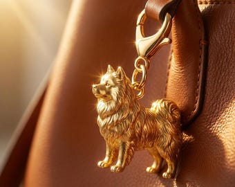 Keeshond Gold Dog Sculpture Bag Charm thumbnail 1