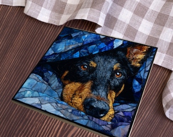 Beauceron Under the Blanket Ceramic Tile thumbnail 4
