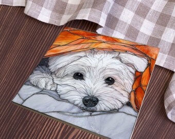 Maltese Under the Blanket Ceramic Tile thumbnail 4