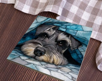 Miniature Schnauzer Under the Blanket Ceramic Tile thumbnail 4