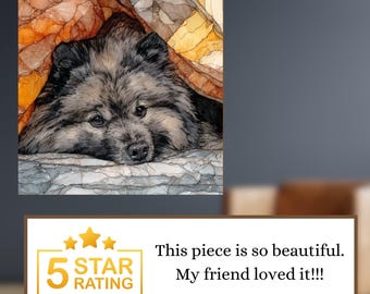 Keeshond Under the Blanket Ceramic Tile thumbnail 3