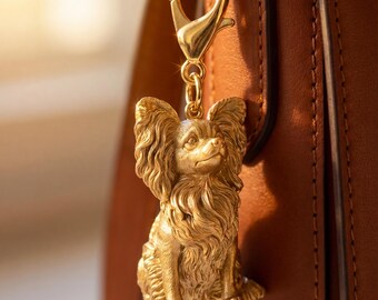 Papillon Gold Dog Sculpture Bag Charm thumbnail 1