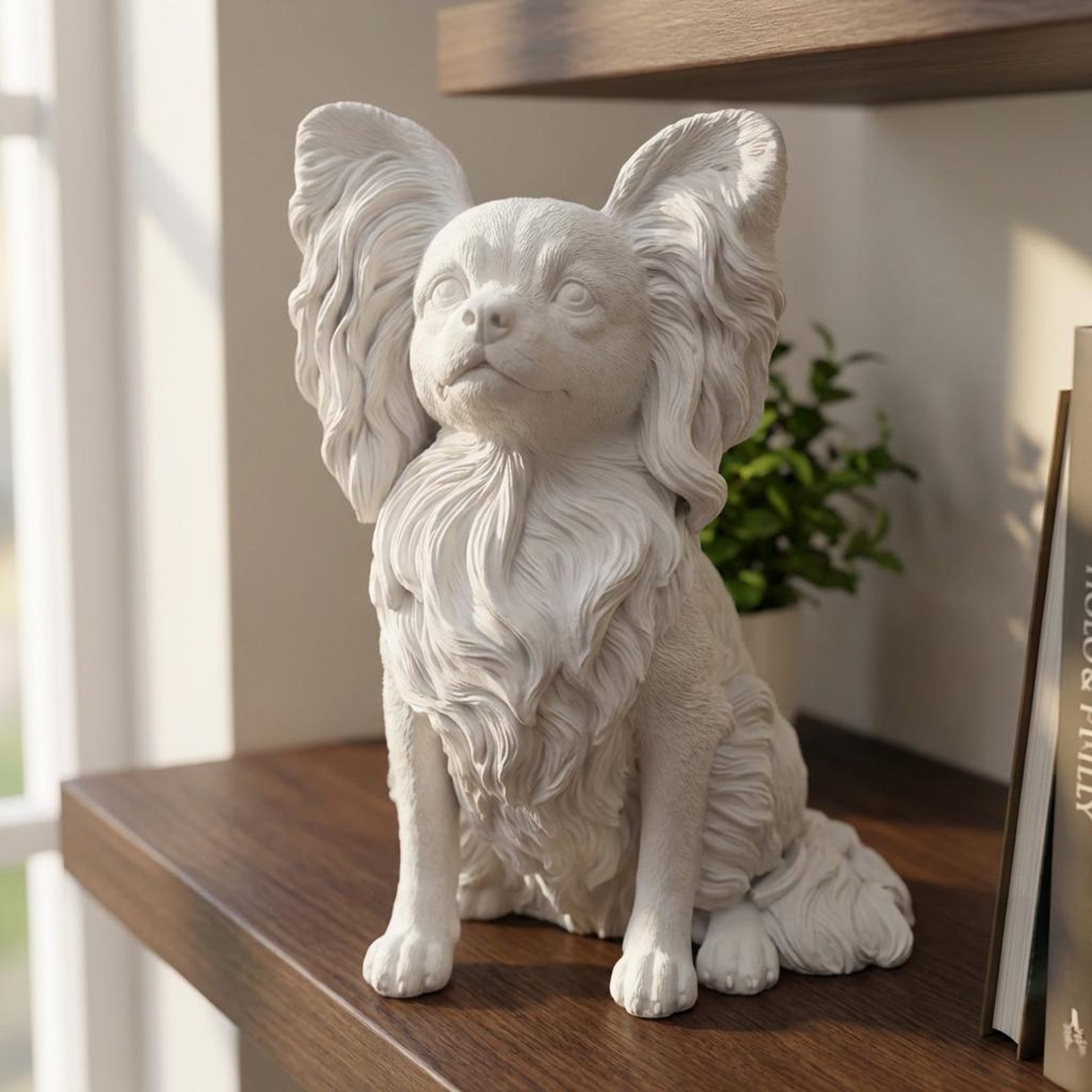 Papillon Realistic Seated Dog Statue
