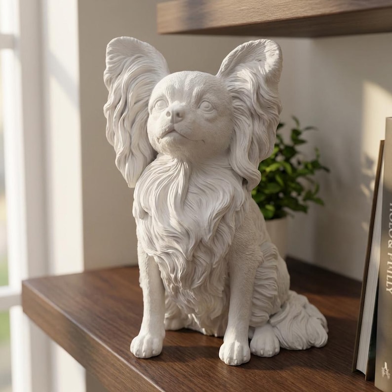 Papillon Realistic Seated Dog Statue