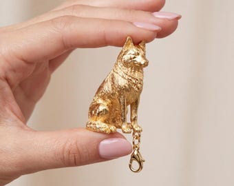 Siberian Husky Gold Dog Sculpture Bag Charm thumbnail 4