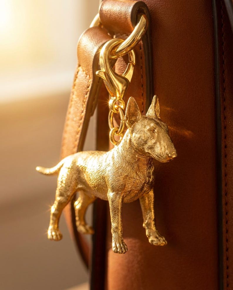 Bull Terrier Gold Dog Sculpture Bag Charm