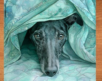 Whippet Under the Blanket Ceramic Tile thumbnail 1