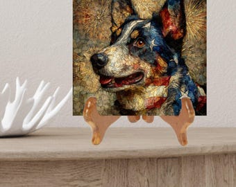 Dorgi USA Flag Patriotic Dog Ceramic Tile thumbnail 2