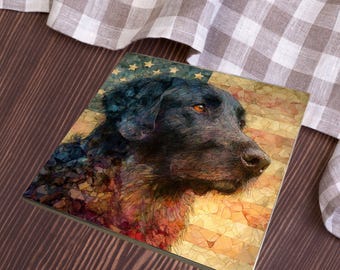 Flat Coated Retriever USA Flag Patriotic Dog Ceramic Tile thumbnail 3