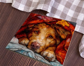 Nova Scotia Duck Tolling Retriever Under the Blanket Ceramic Tile thumbnail 4