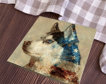 Siberian Husky USA Flag Patriotic Dog Ceramic Tile thumbnail 3