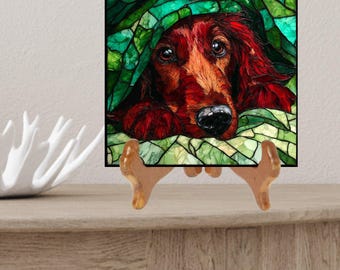 Irish Setter Under the Blanket Ceramic Tile thumbnail 2