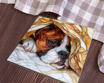 Boxer Under the Blanket Ceramic Tile thumbnail 4