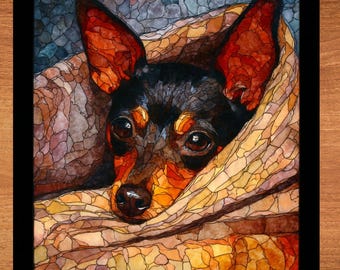 Miniature Pinscher Under the Blanket Ceramic Tile thumbnail 1