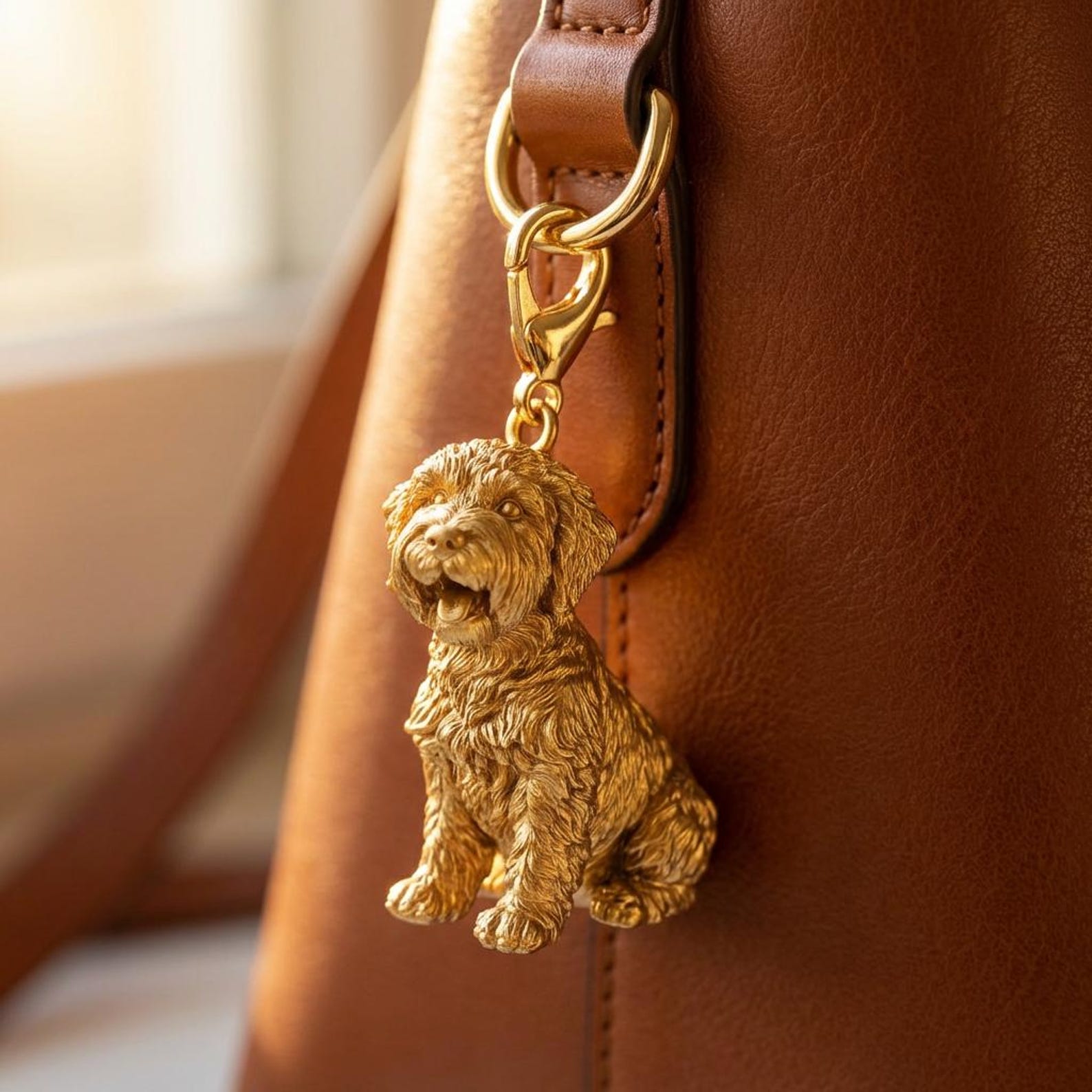 Schnoodle Gold Dog Sculpture Bag Charm