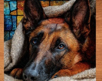 Belgian Malinois Under the Blanket Ceramic Tile thumbnail 1