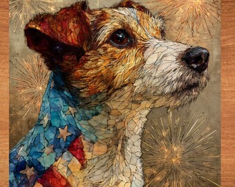 Russell Terrier USA Flag Patriotic Dog Ceramic Tile thumbnail 1