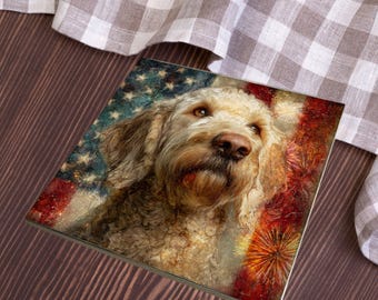 Labradoodle USA Flag Patriotic Dog Ceramic Tile thumbnail 3