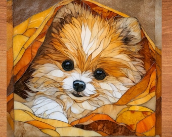 Pomeranian Under the Blanket Ceramic Tile thumbnail 1