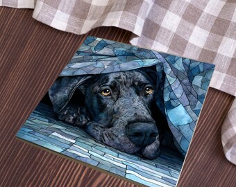 Great Dane Under the Blanket Ceramic Tile thumbnail 4