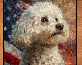 Bichon Frise USA Flag Patriotic Dog Ceramic Tile thumbnail 1