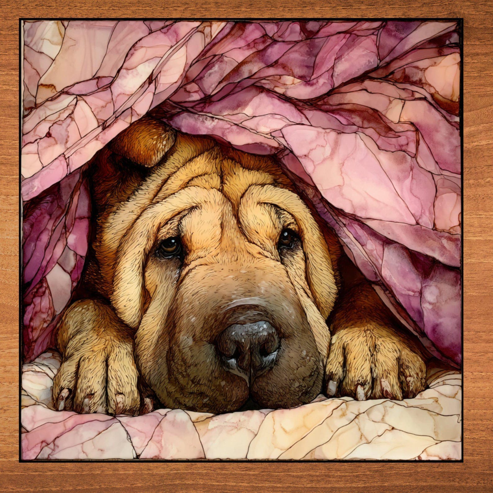 Shar Pei Under the Blanket Ceramic Tile