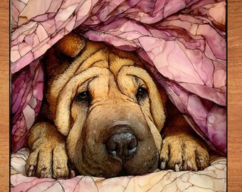 Shar Pei Under the Blanket Ceramic Tile thumbnail 1