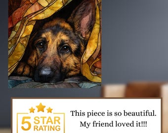 German Shepherd Under the Blanket Ceramic Tile thumbnail 3