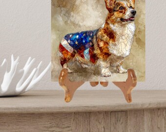 Pembroke Welsh Corgi USA Flag Patriotic Dog Ceramic Tile thumbnail 2