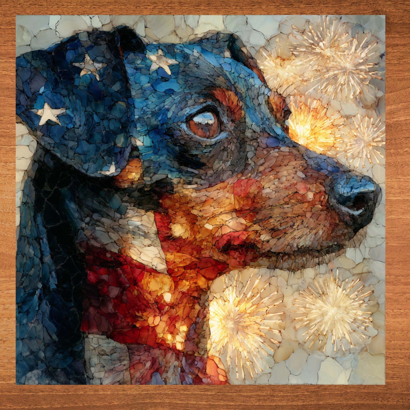 Chiweenie USA Flag Patriotic Dog Ceramic Tile