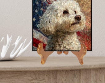Bichon Frise USA Flag Patriotic Dog Ceramic Tile thumbnail 2