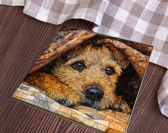 Border Terrier Under the Blanket Ceramic Tile thumbnail 4