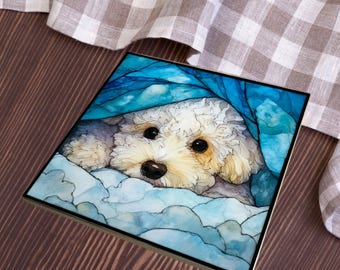 Bichon Frise Under the Blanket Ceramic Tile thumbnail 4