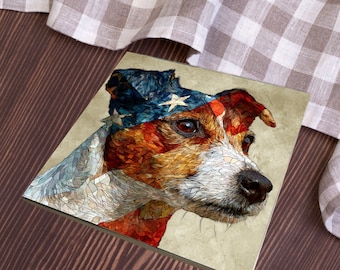 Jack Russell Terrier USA Flag Patriotic Dog Ceramic Tile thumbnail 3