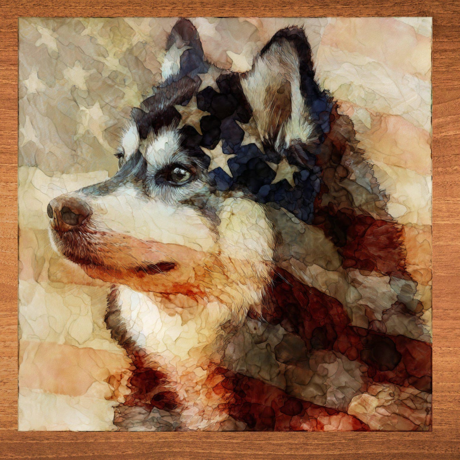 Pomsky USA Flag Patriotic Dog Ceramic Tile