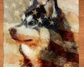 Pomsky USA Flag Patriotic Dog Ceramic Tile thumbnail 1