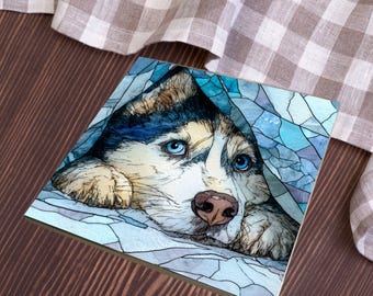 Siberian Husky Under the Blanket Ceramic Tile thumbnail 4