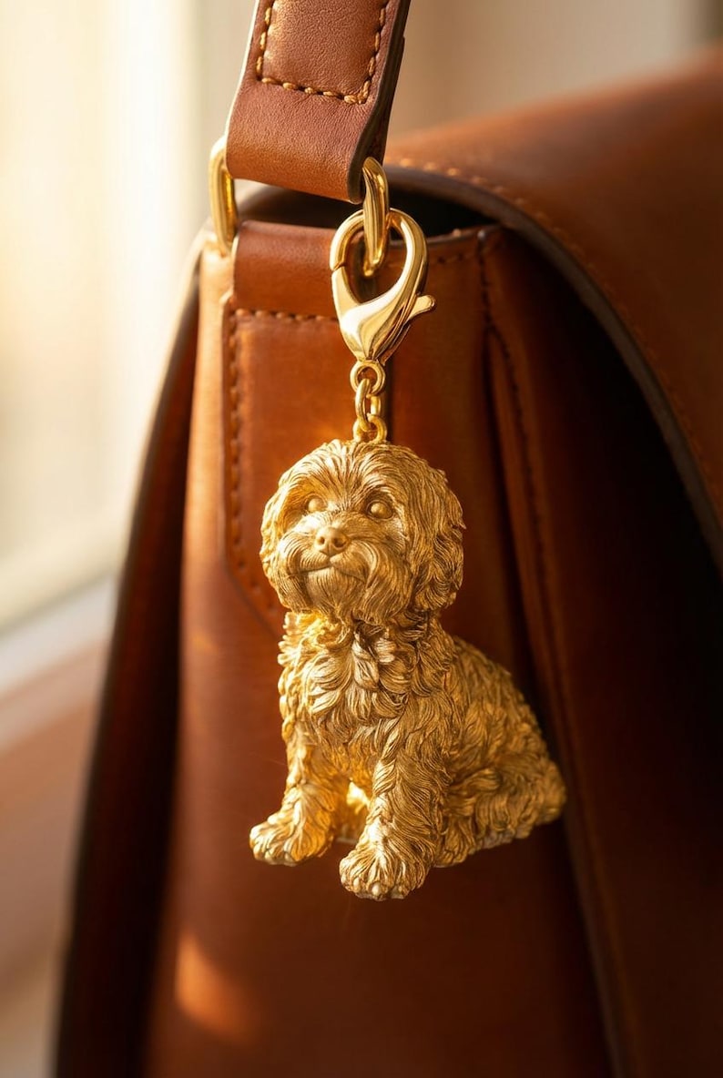Maltese Gold Dog Sculpture Bag Charm