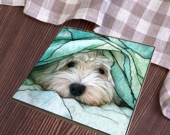 Coton de Tulear Under the Blanket Ceramic Tile thumbnail 4