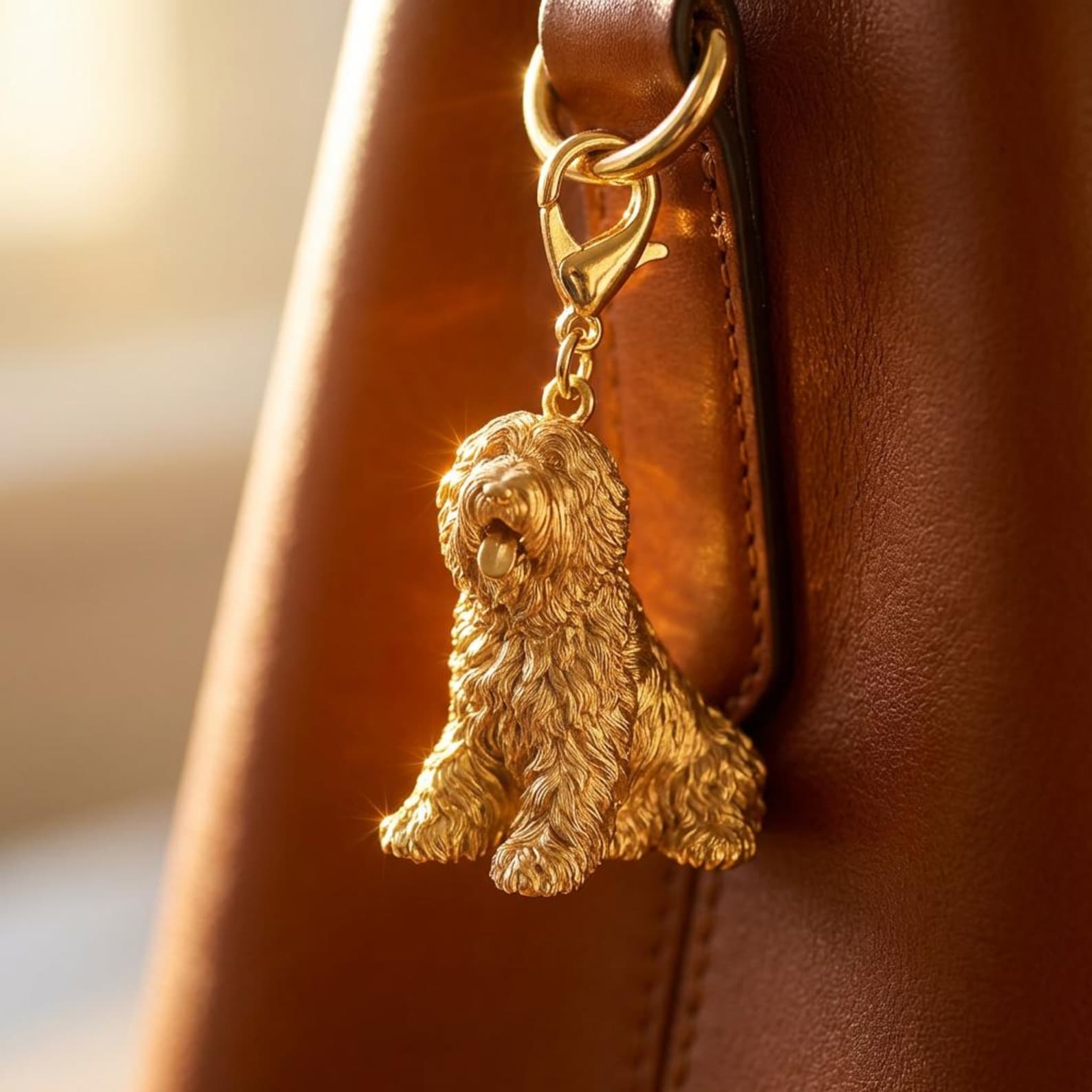 Old English Sheepdog Gold Dog Sculpture Bag Charm