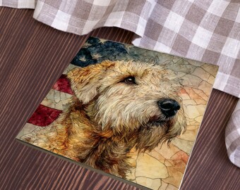 Wheaten Terrier USA Flag Patriotic Dog Ceramic Tile thumbnail 3