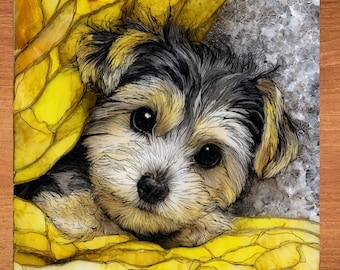 Morkie Under the Blanket Ceramic Tile thumbnail 1
