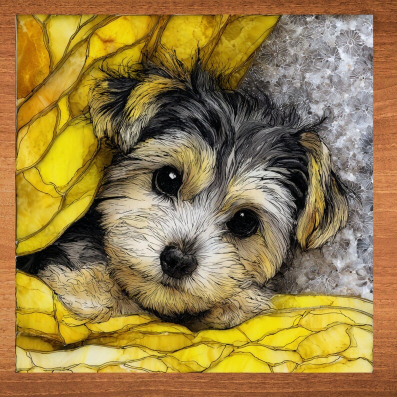 Morkie Under the Blanket Ceramic Tile