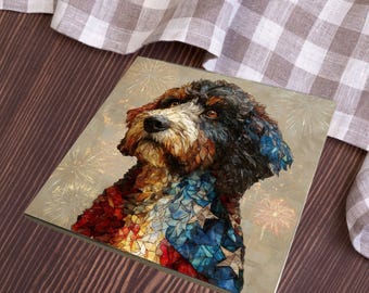 Bernedoodle USA Flag Patriotic Dog Ceramic Tile thumbnail 3