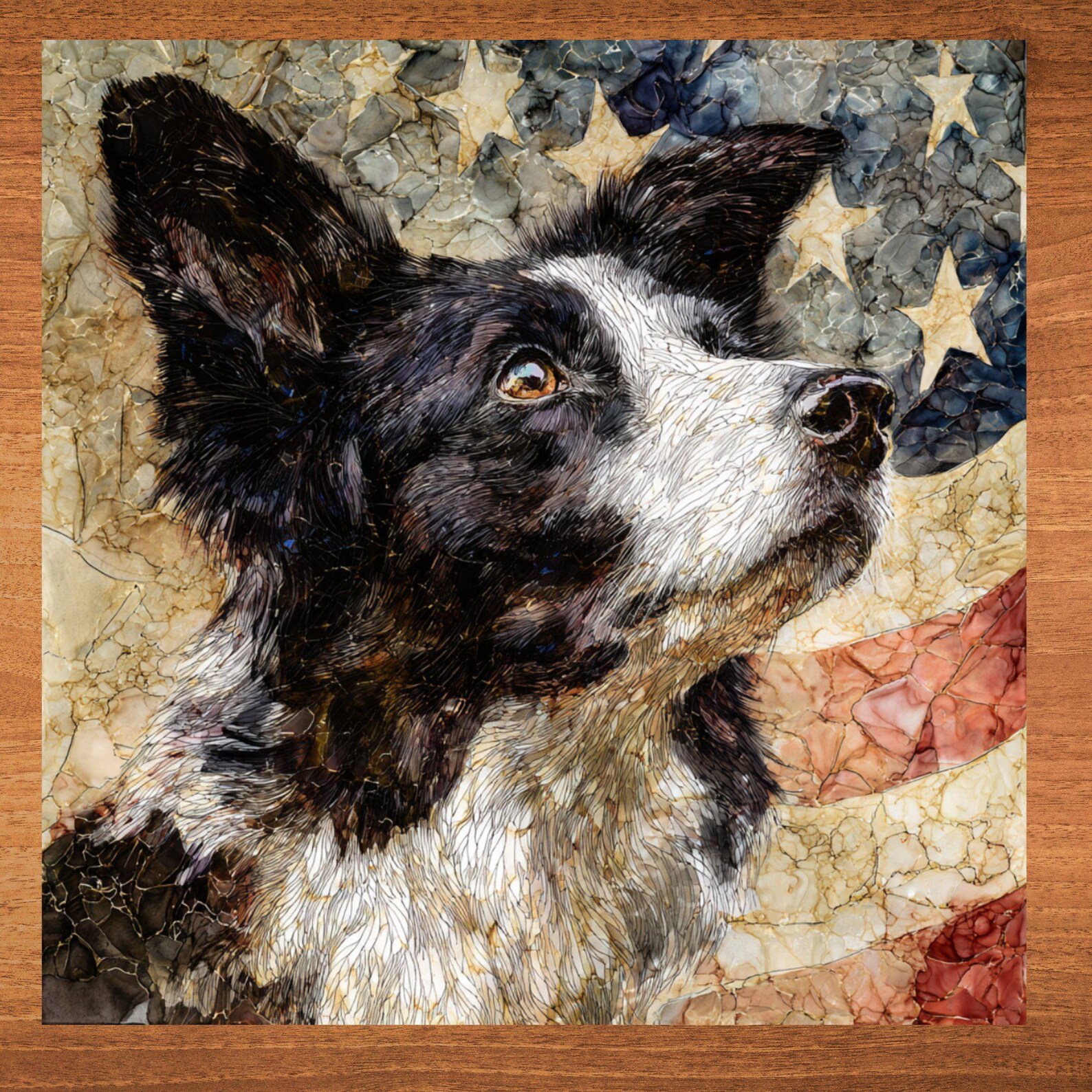 Border Collie USA Flag Patriotic Dog Ceramic Tile