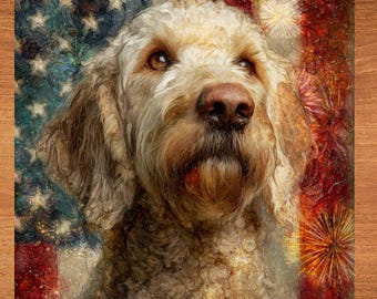 Labradoodle USA Flag Patriotic Dog Ceramic Tile thumbnail 1