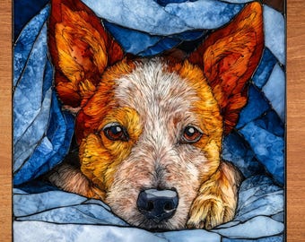 Australian Cattle Dog Under the Blanket Ceramic Tile thumbnail 1